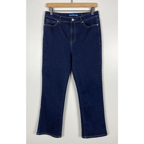 J. McLaughlin Straight Leg Jeans Dark Blue Size 8 High Rise Crop Stretch Denim - Picture 1 of 10